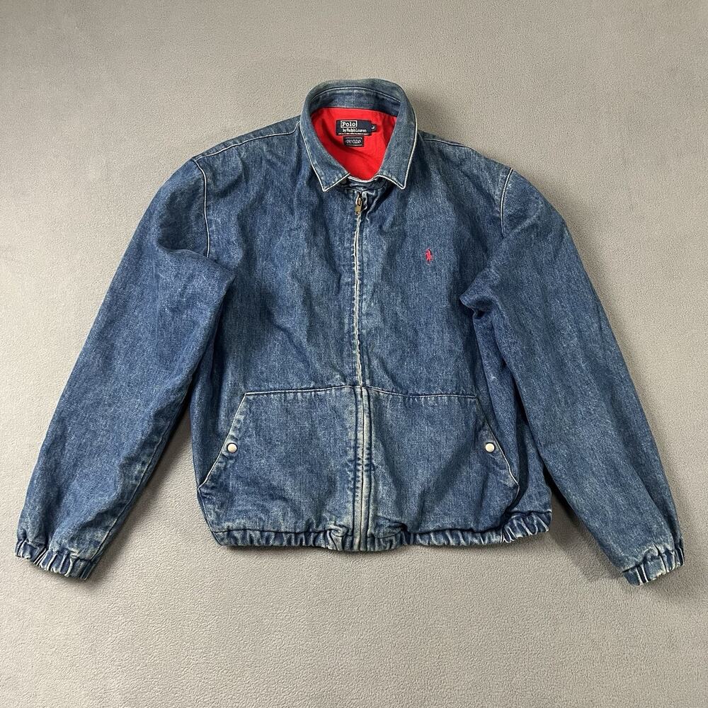 Vintage Polo Ralph Lauren Jacket Mens Large Bi-Swing Denim Bomber Fleece Lined